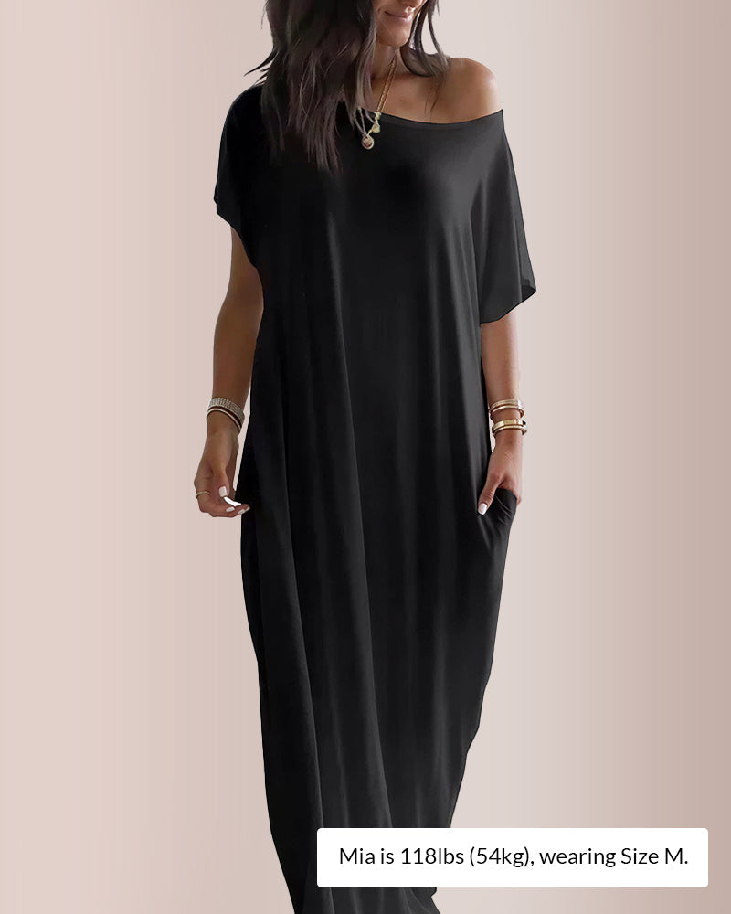 Curvvvy™ Solid Batwing Sleeve Lounge Dress
