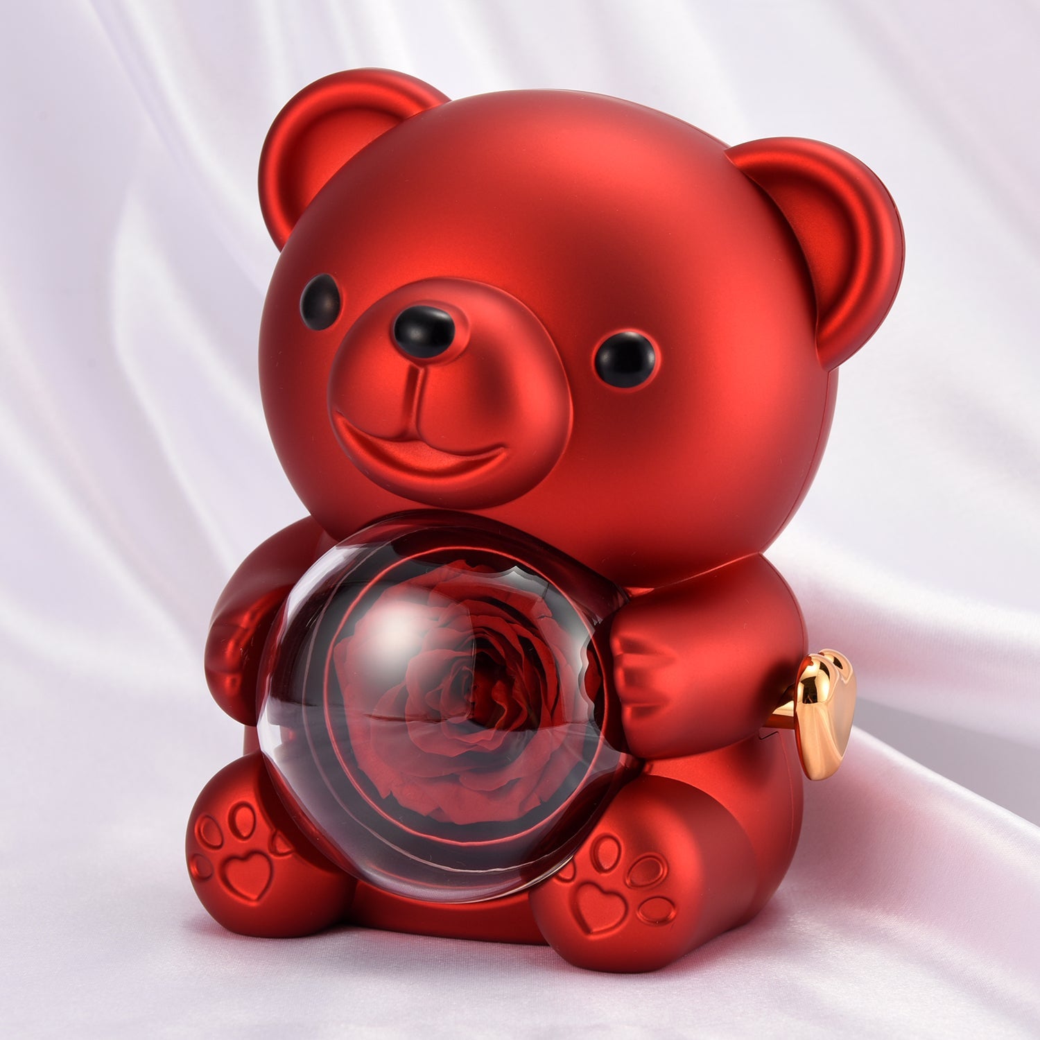 Necklace presented in teddy bear gift box with forever rose