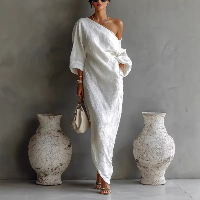 Women's Dress with Asymmetrical Hem & Side Pockets – Stylish...