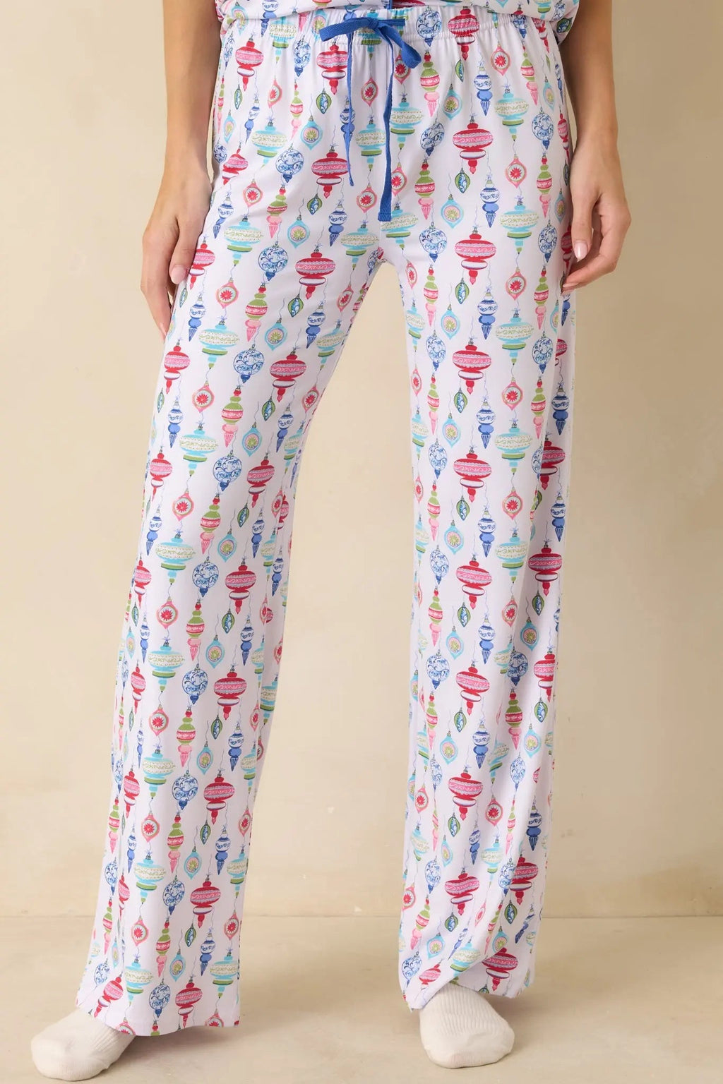 Women's Decked In Delight White Multi Ornament Pajama Pants | 95% Polyester & 5% Spandex 0