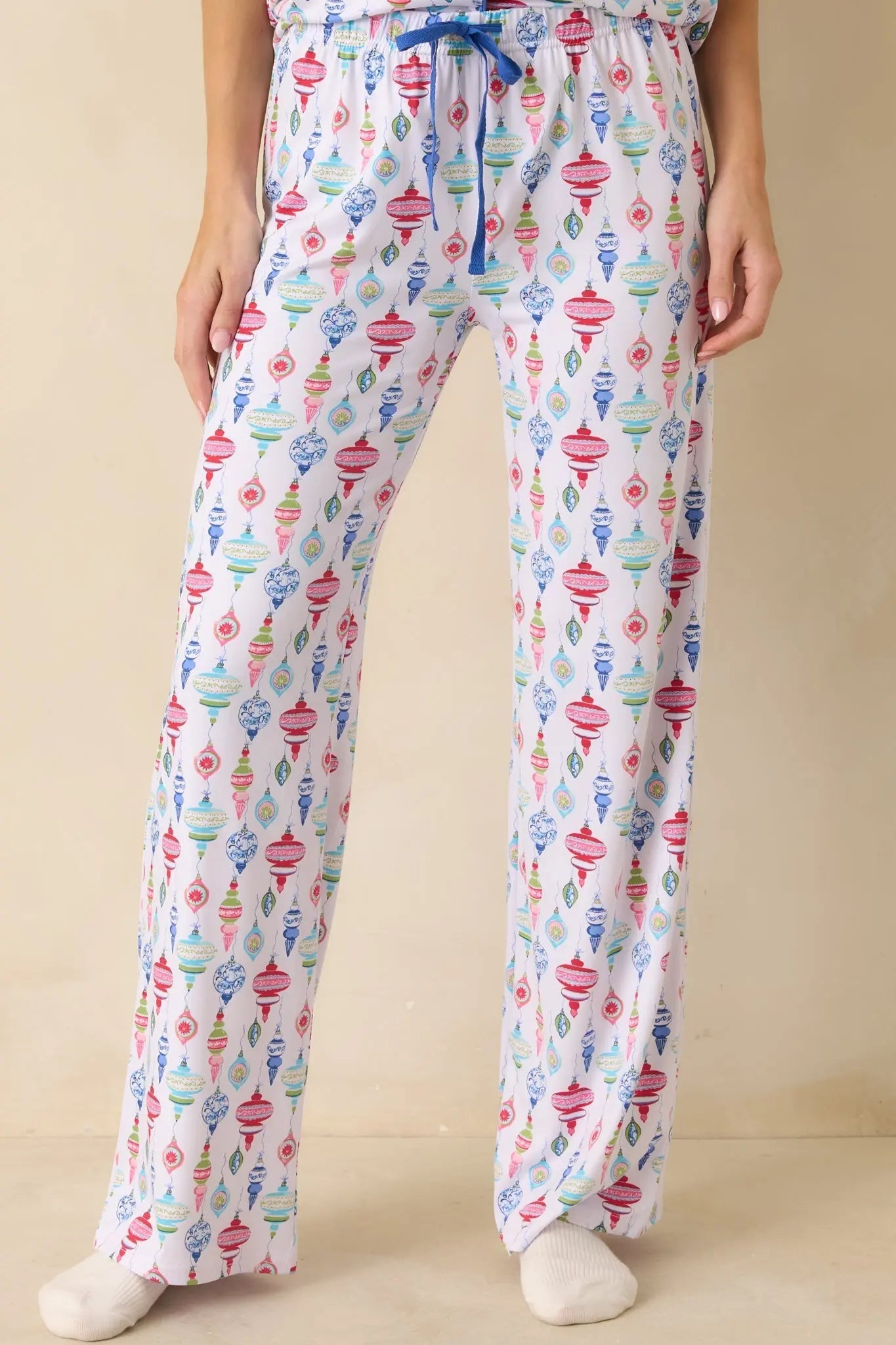 Women's Decked In Delight White Multi Ornament Pajama Pants | 95% Polyester & 5% Spandex 0