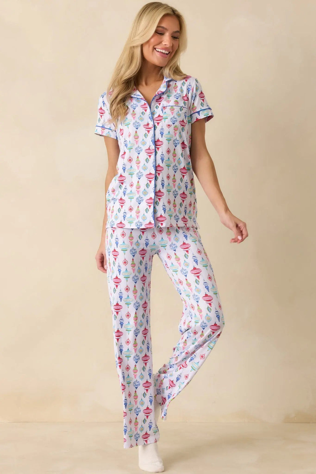 Women's Decked In Delight White Multi Ornament Pajama Pants | 95% Polyester & 5% Spandex 1