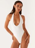 Women's Delia Collection | White One Piece Swimsuit with Low V Neckline | Flattering Fit for Beach Days | Low V neckline 0
