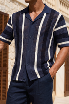 Dell'Amore Crochet Knit Shirt - Navy
