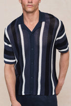 Dell'Amore Crochet Knit Shirt - Navy