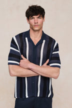 Dell'Amore Crochet Knit Shirt - Navy