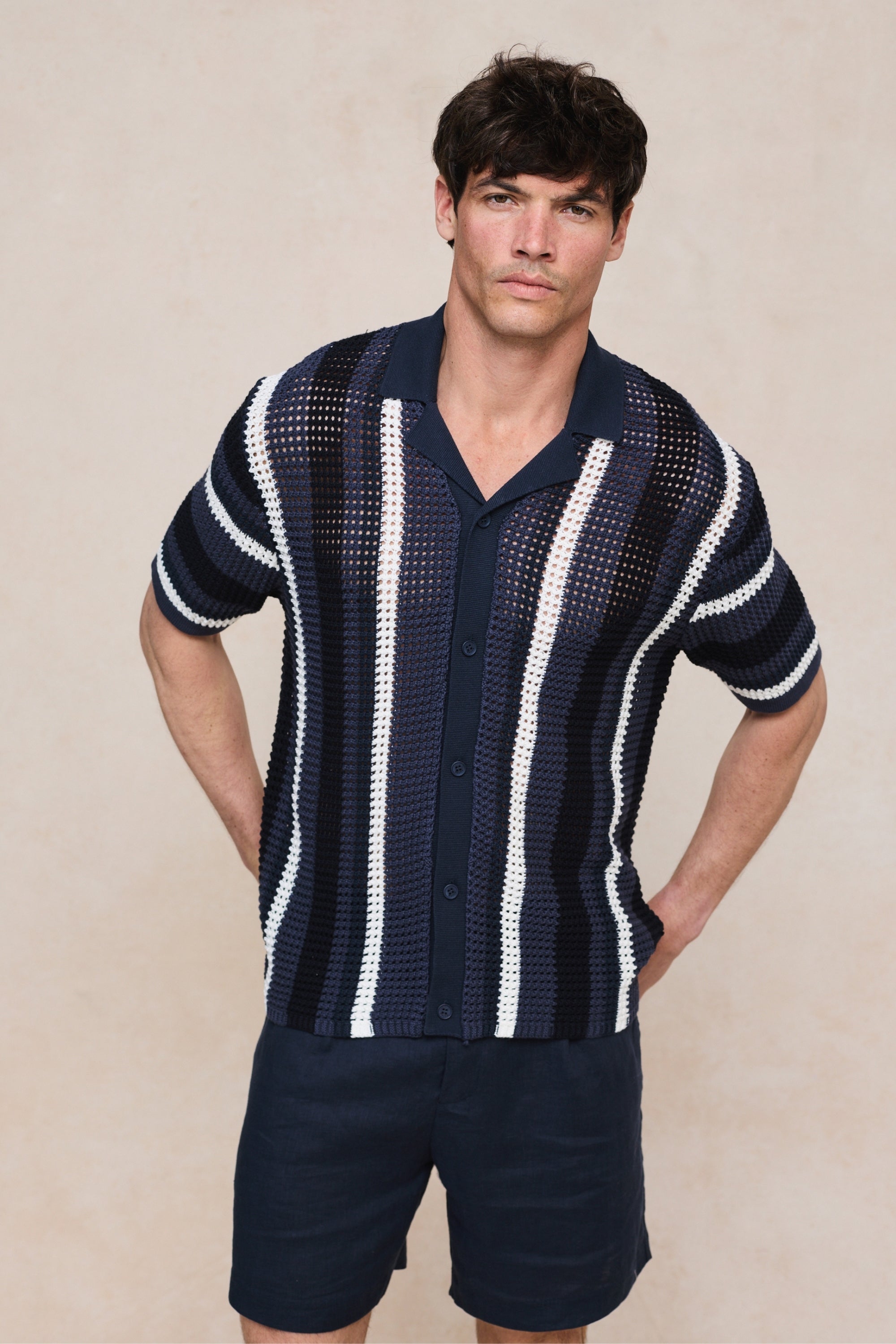 Dell'Amore Crochet Knit Shirt - Navy