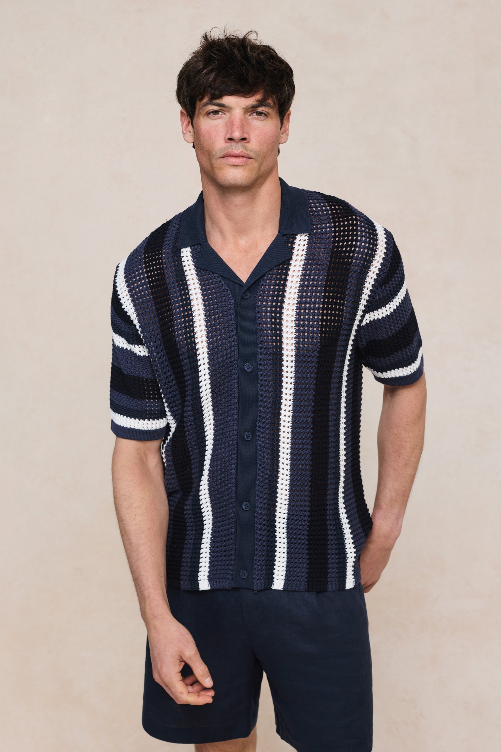 Dell'Amore Crochet Knit Shirt - Navy