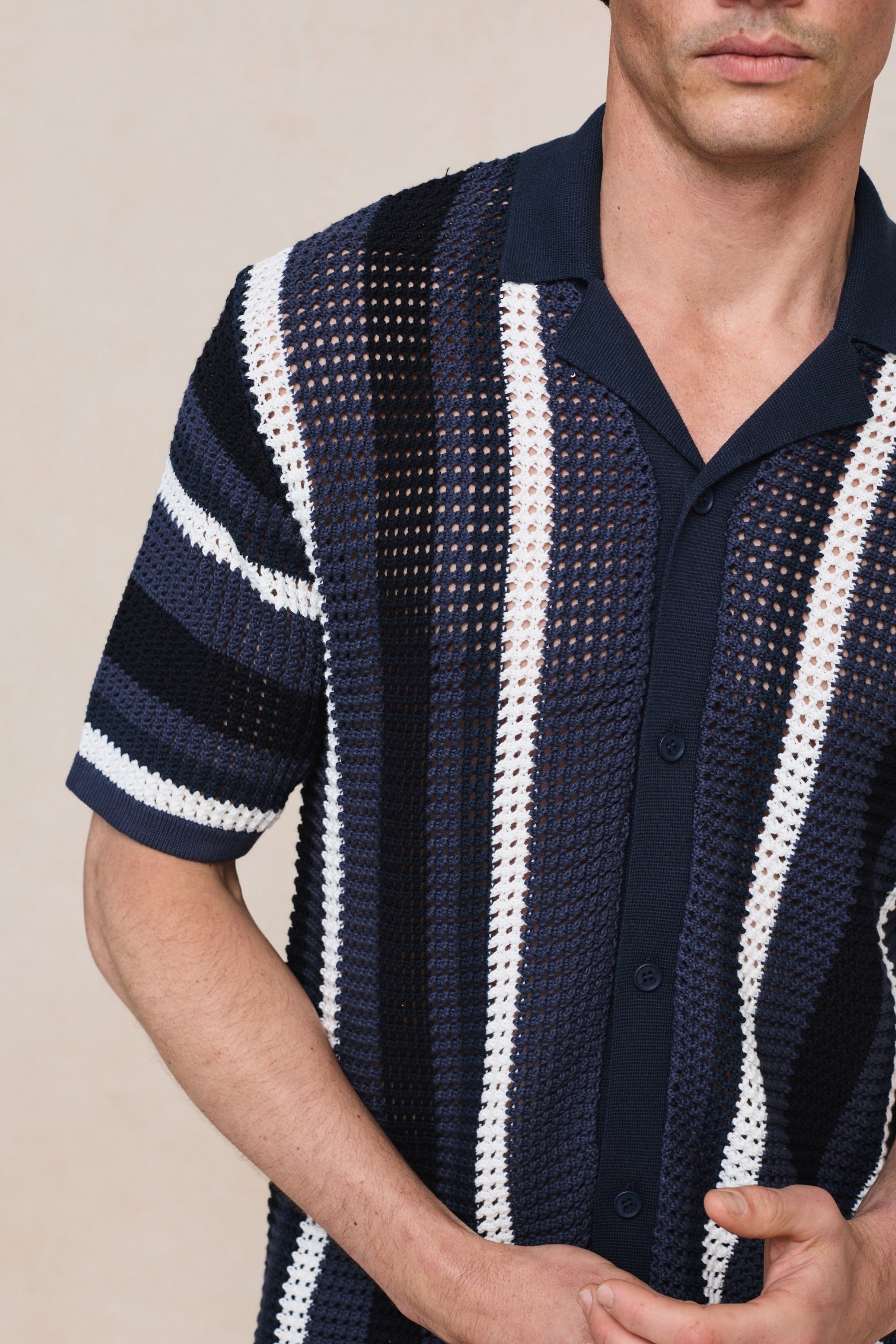 Dell'Amore Crochet Knit Shirt - Navy