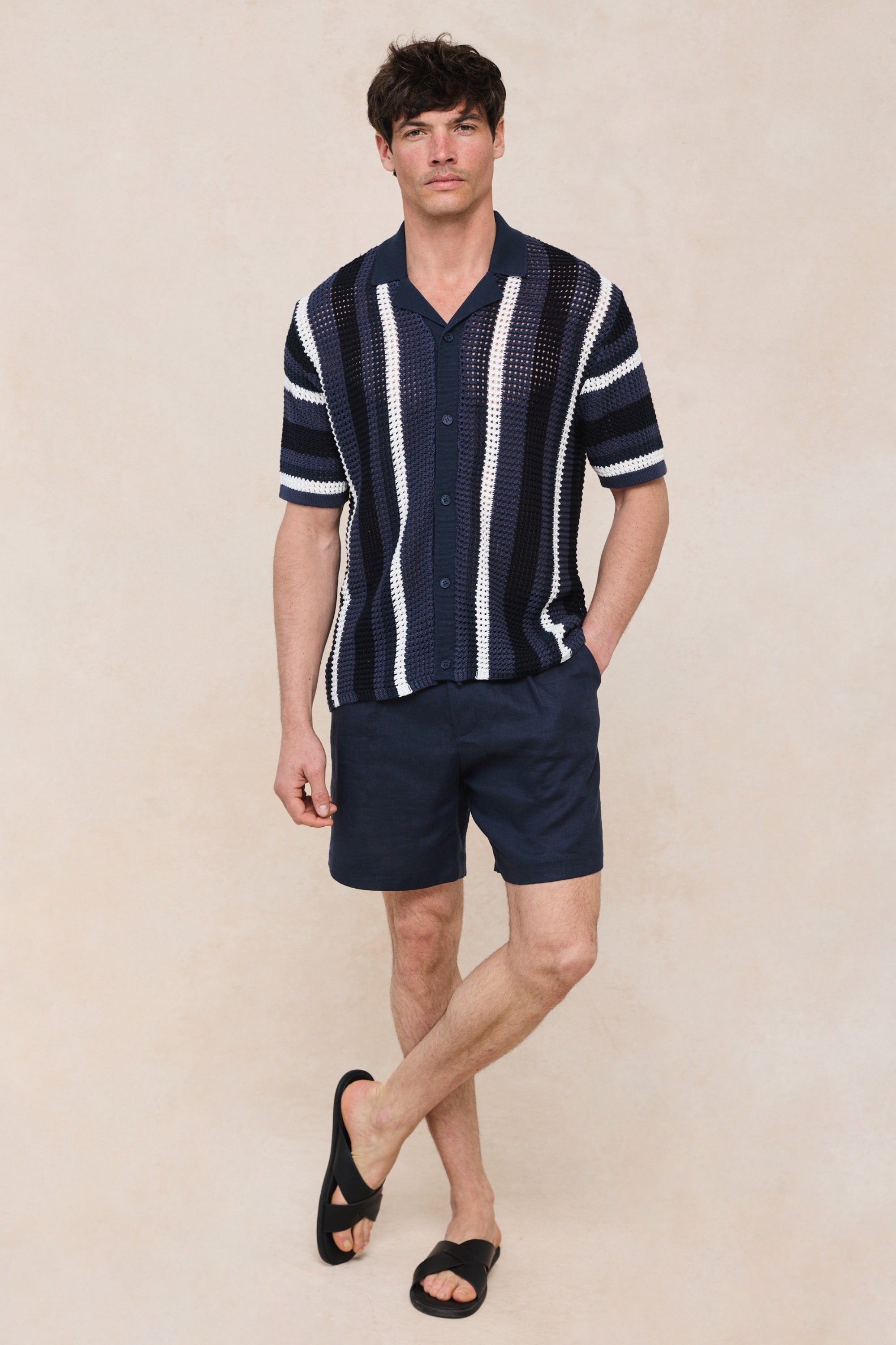Dell'Amore Crochet Knit Shirt - Navy