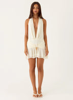 Women's Demelza Collection | White Mini Dress with Halter Neckline & Tiered Skirt | Flirty Style for Effortless Day to N 5