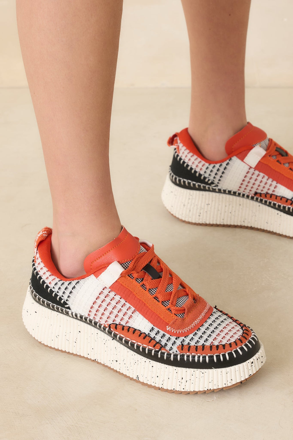 Women's Dig In Your Heels Orange Multi Platform Sneakers | Sole measures 1.75" 1