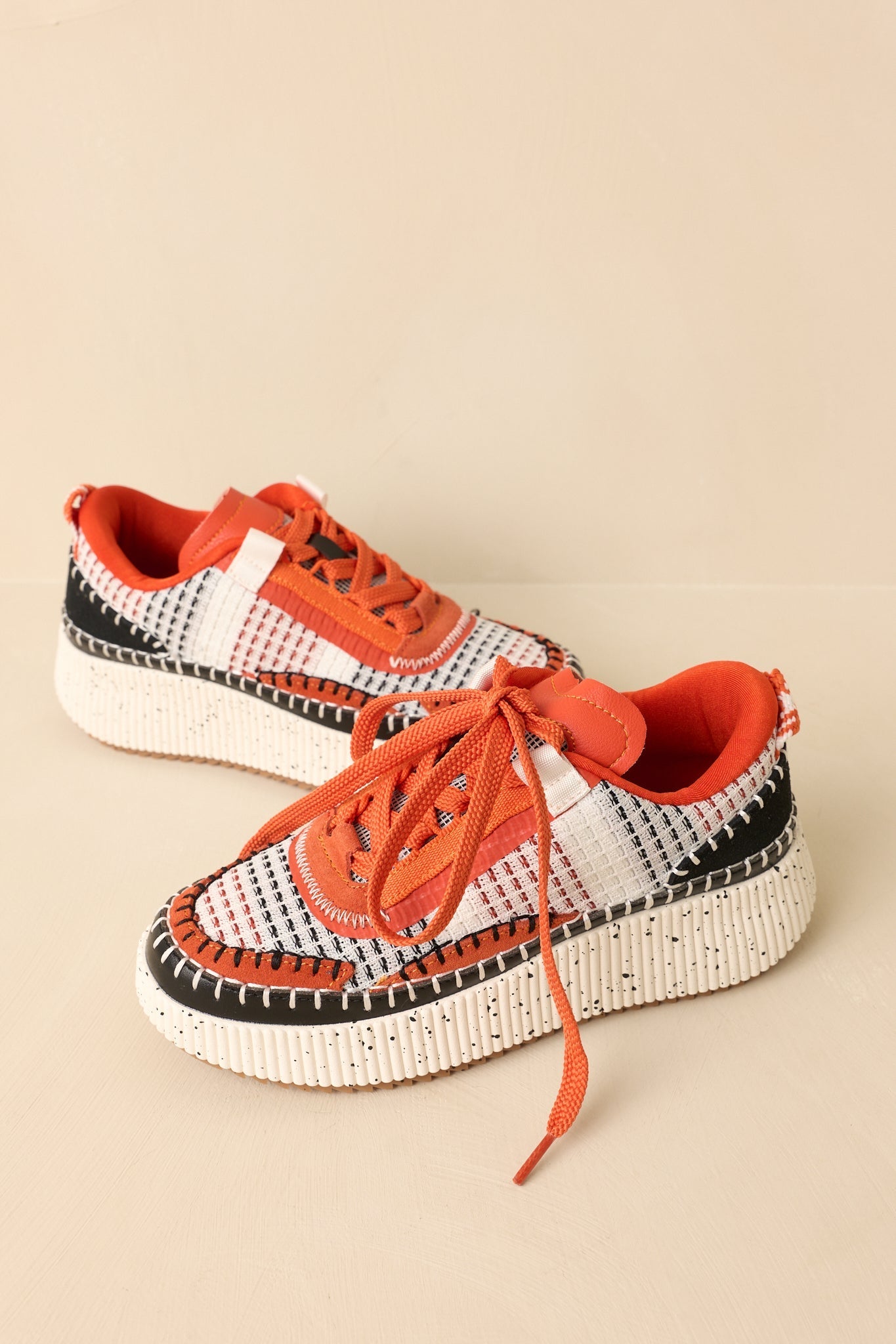 Women's Dig In Your Heels Orange Multi Platform Sneakers | Sole measures 1.75" 2