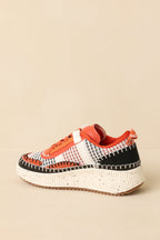 Women's Dig In Your Heels Orange Multi Platform Sneakers | Sole measures 1.75" 3