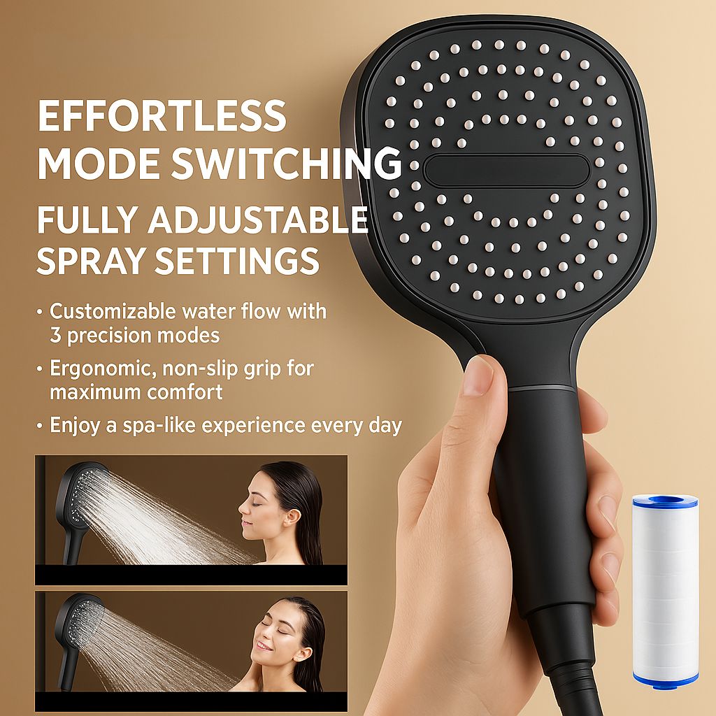 High-pressure shower head in Jet Black