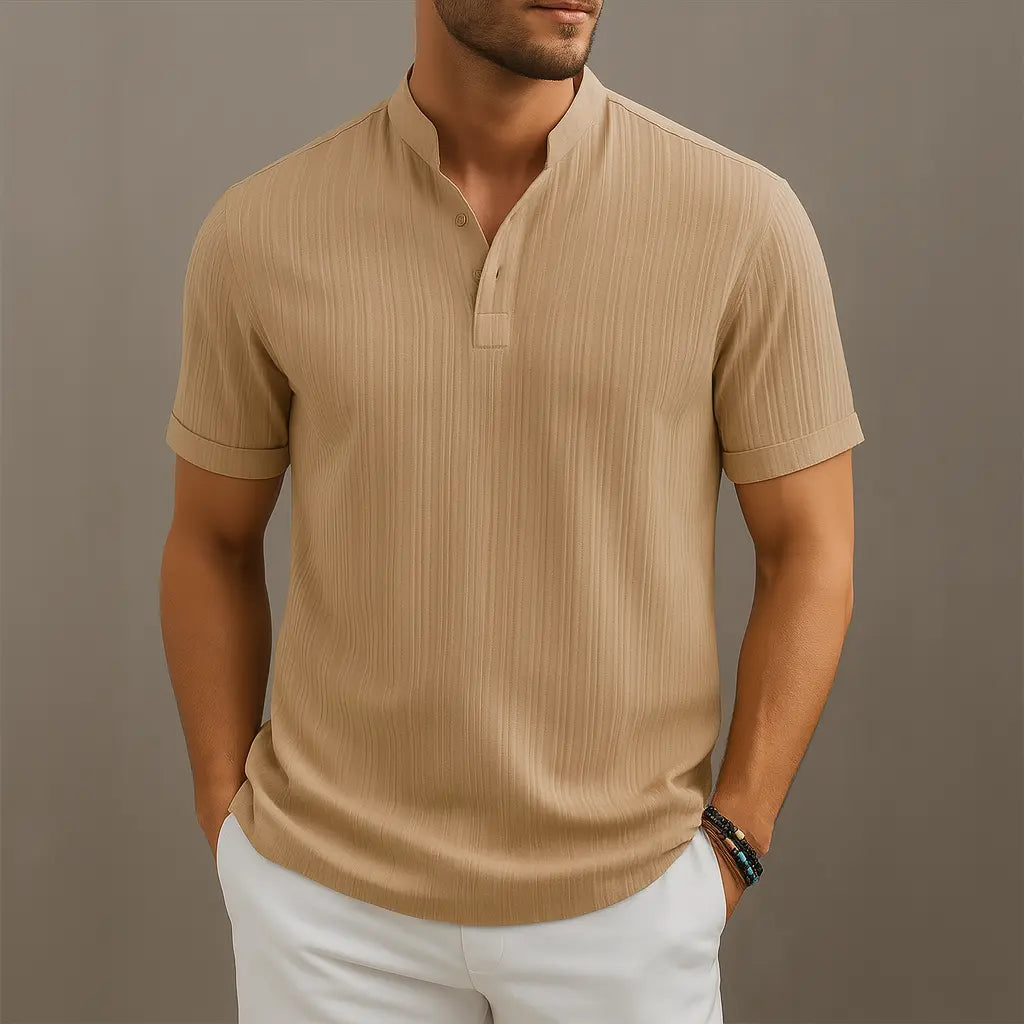 Donald | Avani Gossamer Linen Popover Shirt with Band Collar & Three-Button Placket – Elevated Warm-Weather Essential 0