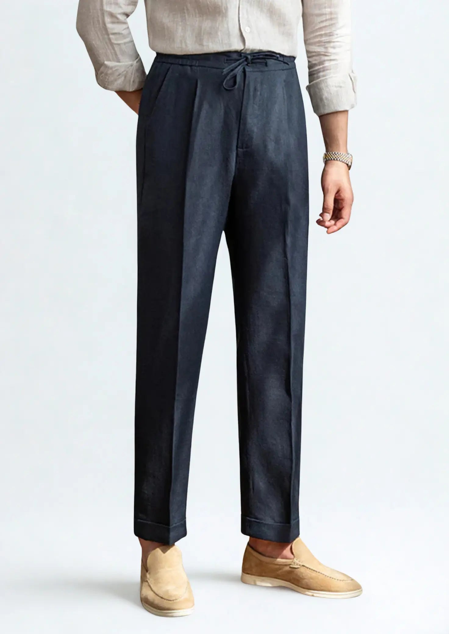 Women's Drawstring Coastal Trousers - Navy Blue 0