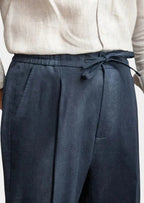 Women's Drawstring Coastal Trousers - Navy Blue 1