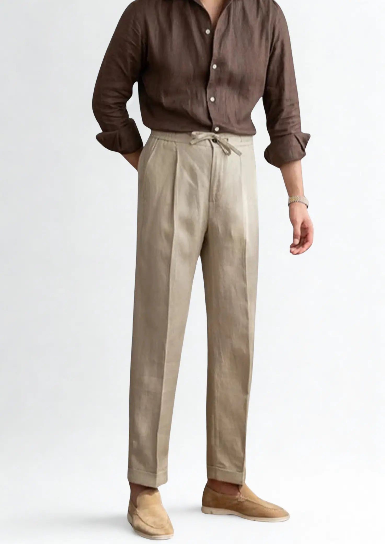 Women's Drawstring Coastal Trousers - Sand 1