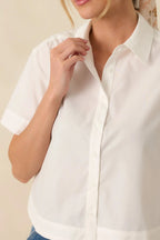 Women's Duly Noted White Pleated Back Button-Up Blouse | 65% Polyester & 35% Cotton 2