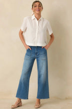 Women's Duly Noted White Pleated Back Button-Up Blouse | 65% Polyester & 35% Cotton 3