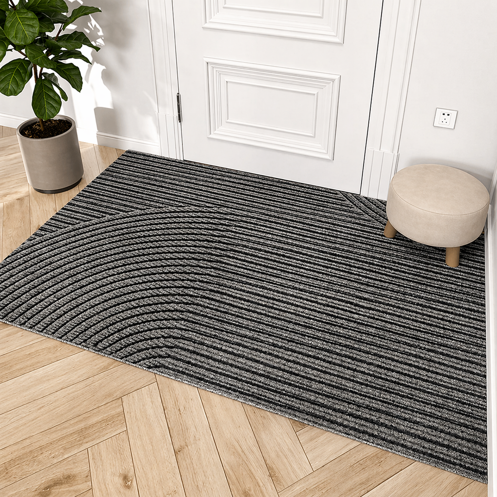 Non-slip door mat in use