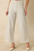 Women's Easy Moments Light Blue Floral Cotton Wide Leg Jeans | 97% Cotton & 3% Spandex 0