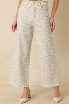 Women's Easy Moments Light Blue Floral Cotton Wide Leg Jeans | 97% Cotton & 3% Spandex 0