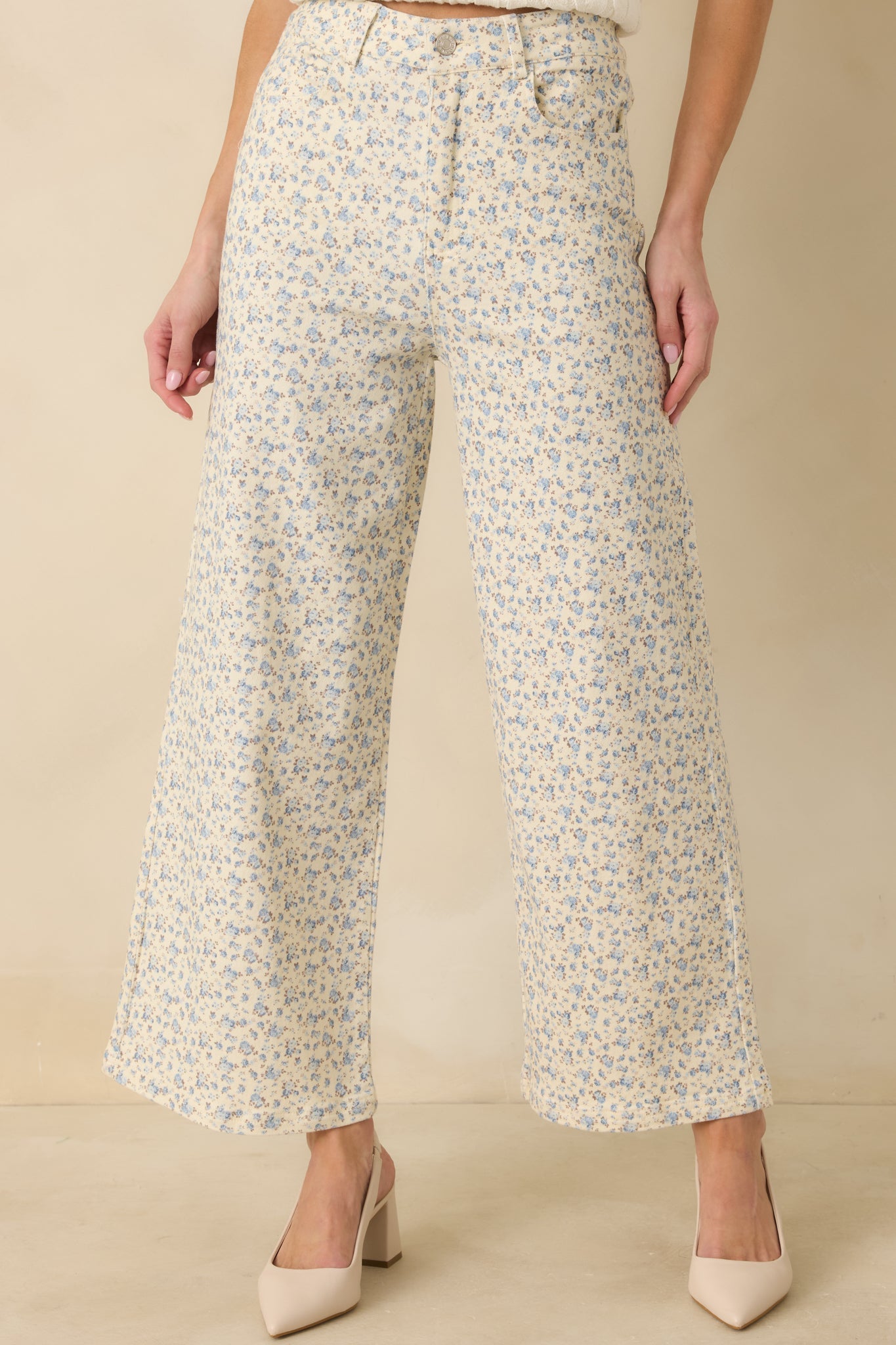 Women's Easy Moments Light Blue Floral Cotton Wide Leg Jeans | 97% Cotton & 3% Spandex 0