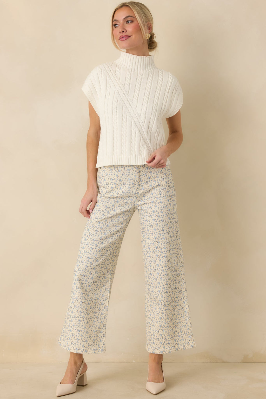 Women's Easy Moments Light Blue Floral Cotton Wide Leg Jeans | 97% Cotton & 3% Spandex 1