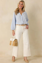 Women's Easy Tide Blue Stripe Relaxed Button Front Top | 70% Rayon & 30% Cotton 1