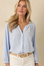 Women's Easy Tide Blue Stripe Relaxed Button Front Top | 70% Rayon & 30% Cotton 2