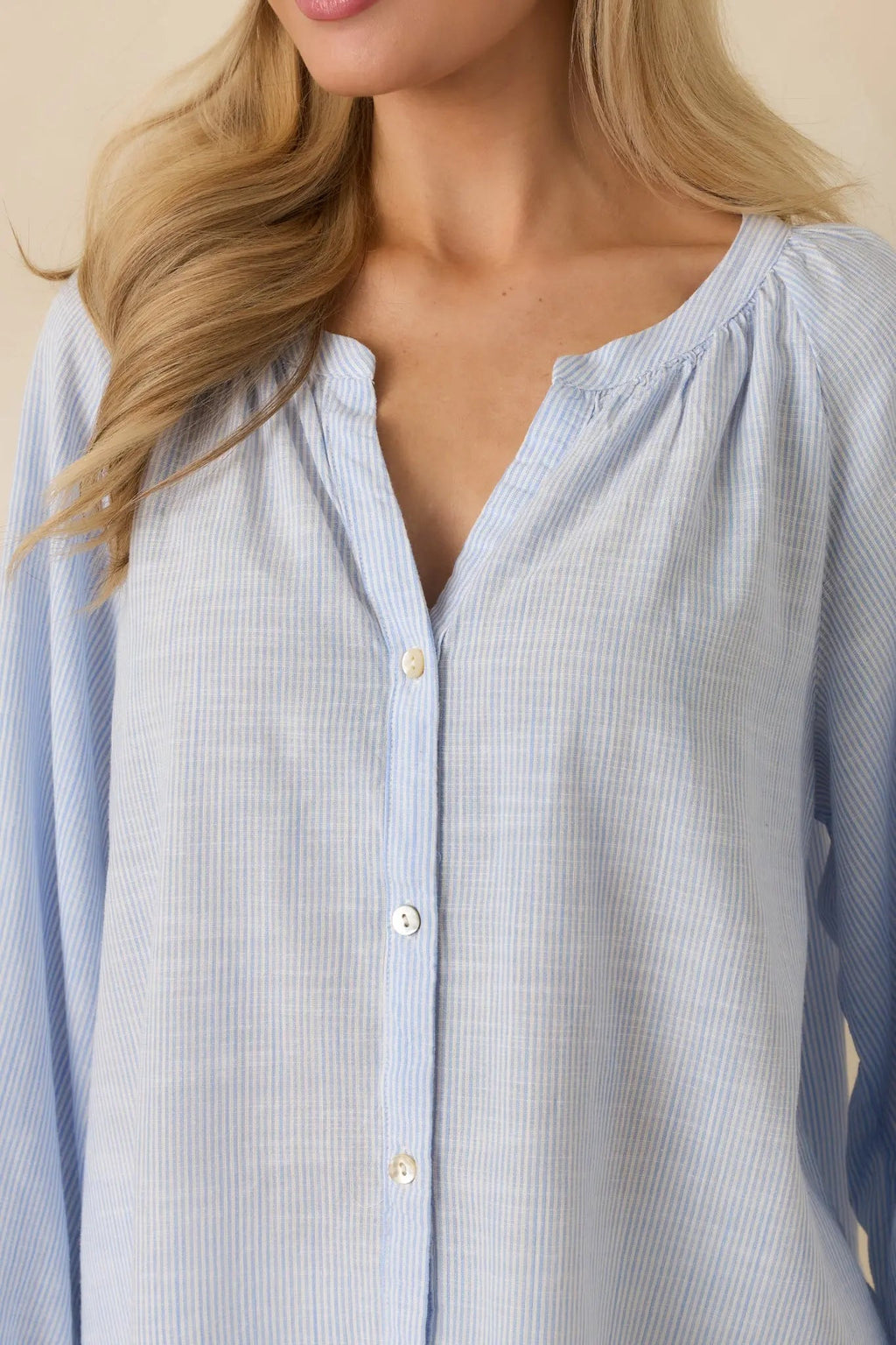 Women's Easy Tide Blue Stripe Relaxed Button Front Top | 70% Rayon & 30% Cotton 3