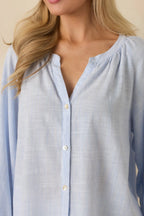 Women's Easy Tide Blue Stripe Relaxed Button Front Top | 70% Rayon & 30% Cotton 3