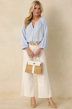 Women's Easy Tide Blue Stripe Relaxed Button Front Top | 70% Rayon & 30% Cotton 4