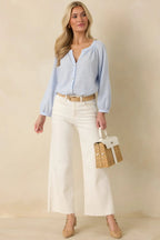 Women's Easy Tide Blue Stripe Relaxed Button Front Top | 70% Rayon & 30% Cotton 6