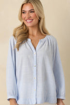 Women's Easy Tide Blue Stripe Relaxed Button Front Top | 70% Rayon & 30% Cotton 7