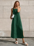 Effortless Linen | White Midi Dress with Side Slit & Square Neckline | Relaxed Fit for Comfortable Style