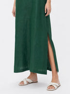 Effortless Linen | White Midi Dress with Side Slit & Square Neckline | Relaxed Fit for Comfortable Style