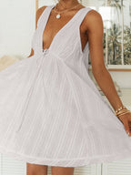 Women's Summer Mini Dress with Deep V-Neck & Empire Waist –...
