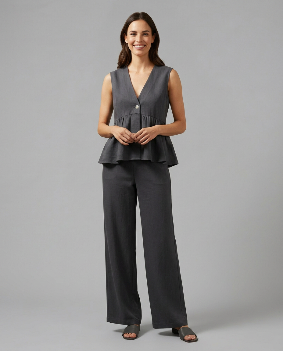 Elaine Collection | Two Piece Set with Wide-Leg Trousers & V-Neck Top | Effortless Style for Various Occasions
