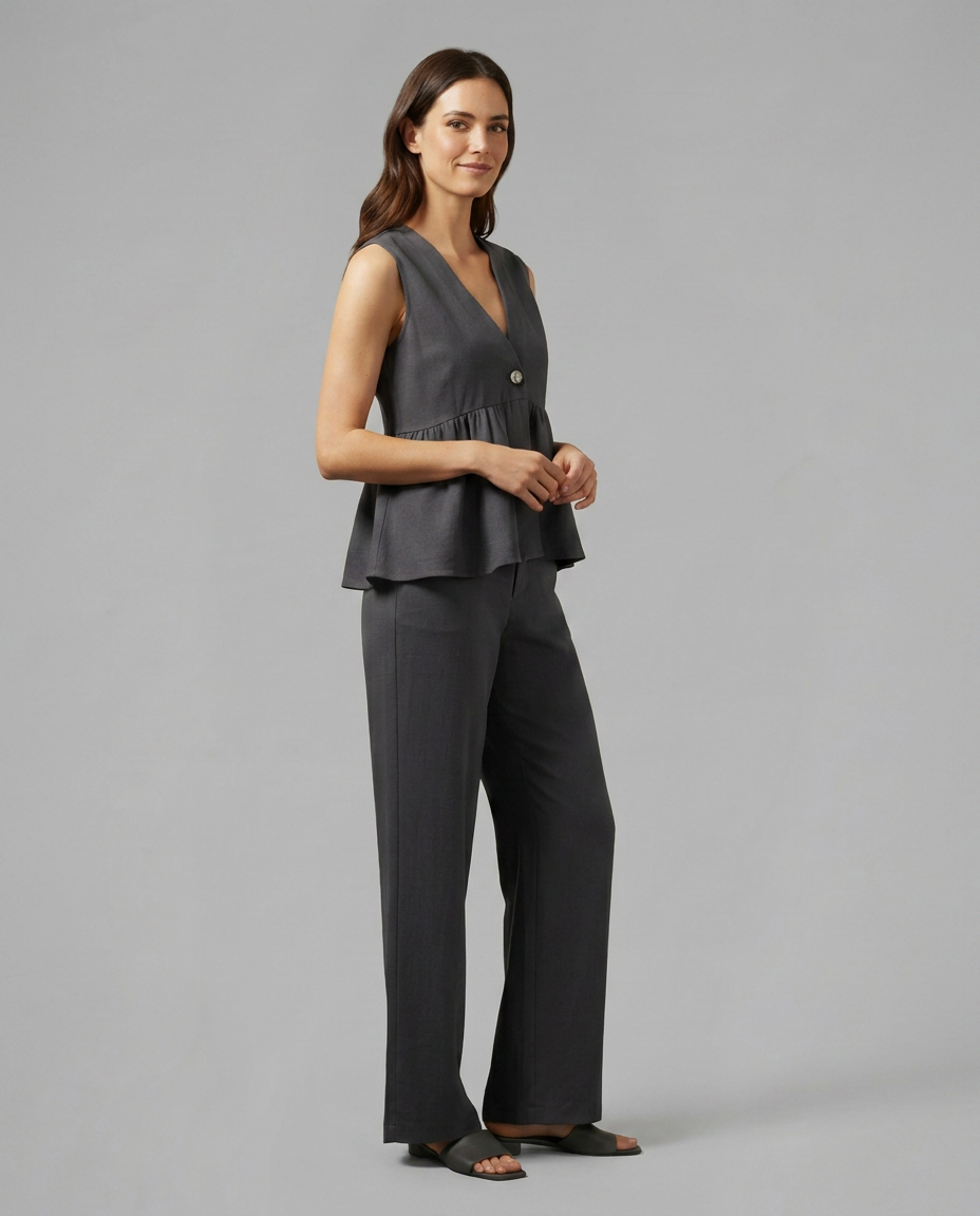 Elaine Collection | Two Piece Set with Wide-Leg Trousers & V-Neck Top | Effortless Style for Various Occasions