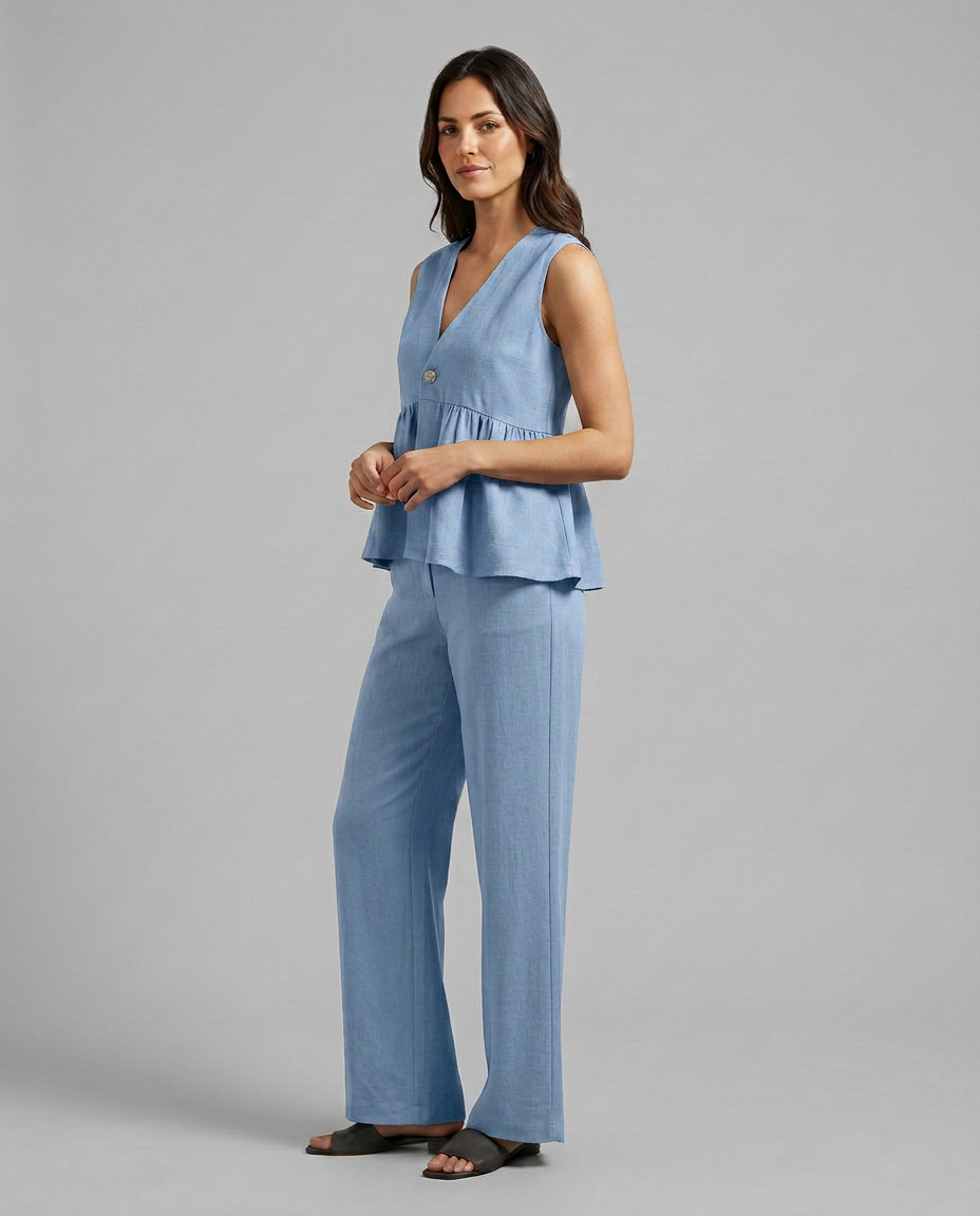 Elaine Collection | Two Piece Set with Wide-Leg Trousers & V-Neck Top | Effortless Style for Various Occasions