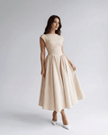 Elara Collection | Midi Dress with Structured Fabric & A-Line Skirt | Elegant Style for Versatile Occasions
