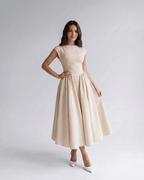 Elara Collection | Midi Dress with Structured Fabric & A-Line Skirt | Elegant Style for Versatile Occasions