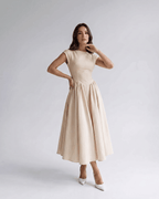 Elara Collection | Midi Dress with Structured Fabric & A-Line Skirt | Elegant Style for Versatile Occasions