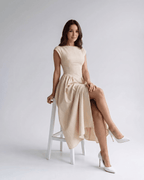 Elara Collection | Midi Dress with Structured Fabric & A-Line Skirt | Elegant Style for Versatile Occasions