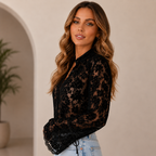 Elara Collection | Women's White Blouse with Sheer Floral Lace Design | Elegant Summer Top for Effortless Style