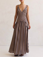 Elce Collection | Maxi Dress for Women with Soft V Neckline & Adjustable Ties | Flowy Skirt for Effortless Elegance