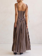 Elce Collection | Maxi Dress for Women with Soft V Neckline & Adjustable Ties | Flowy Skirt for Effortless Elegance